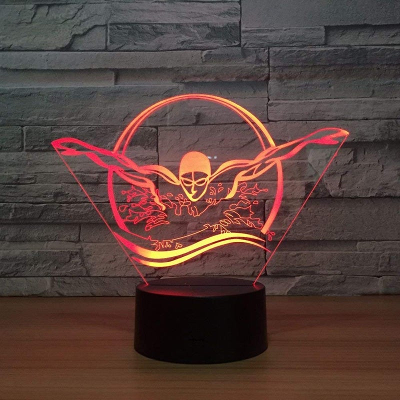 HPBN8 Ltd Creative 3D Swimming Night Light USB Powered Touch Switch Remote Control LED Decor Optical Illusion 3D Lamp 7/16 Colors Changing Brithday Room Decoration - Image 2